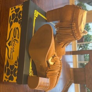 Sbicca Brown Fringe Ankle Heels